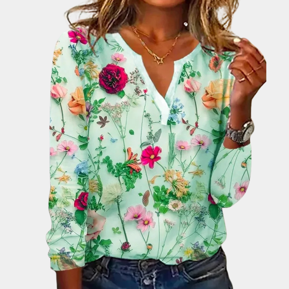 Floral Print Casual Blouse in Lightweight Breathable Fabric