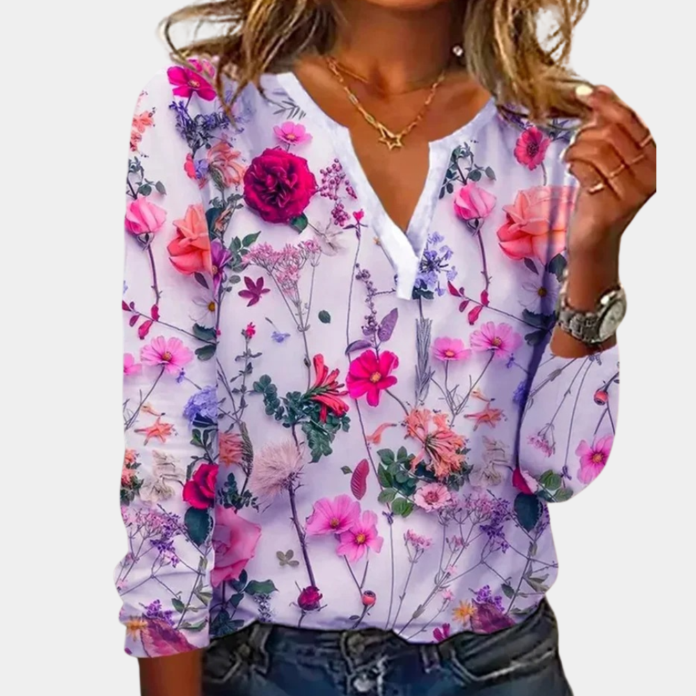 Floral Print Casual Blouse in Lightweight Breathable Fabric