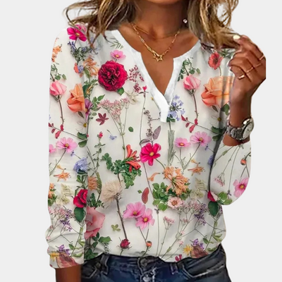 Floral Print Casual Blouse in Lightweight Breathable Fabric
