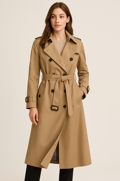 Women's Double Button Trench Coat - Classic Outerwear
