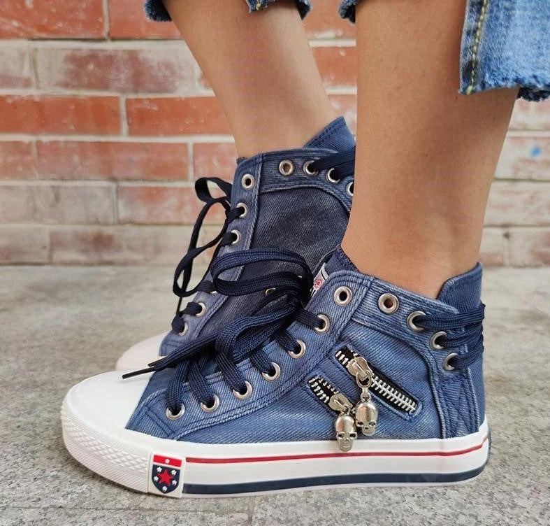 Harlow | High-Top Sneakers - Denim Fabric
