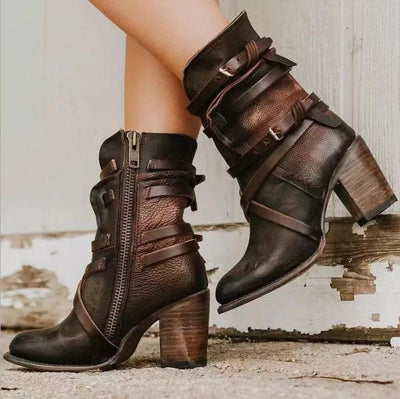 Sienna | Ankle Boots - Buckle Straps & Chunky Heel