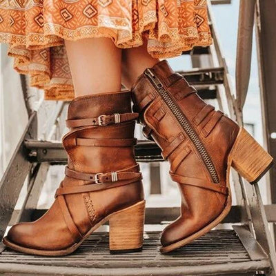 Sienna | Ankle Boots - Buckle Straps & Chunky Heel