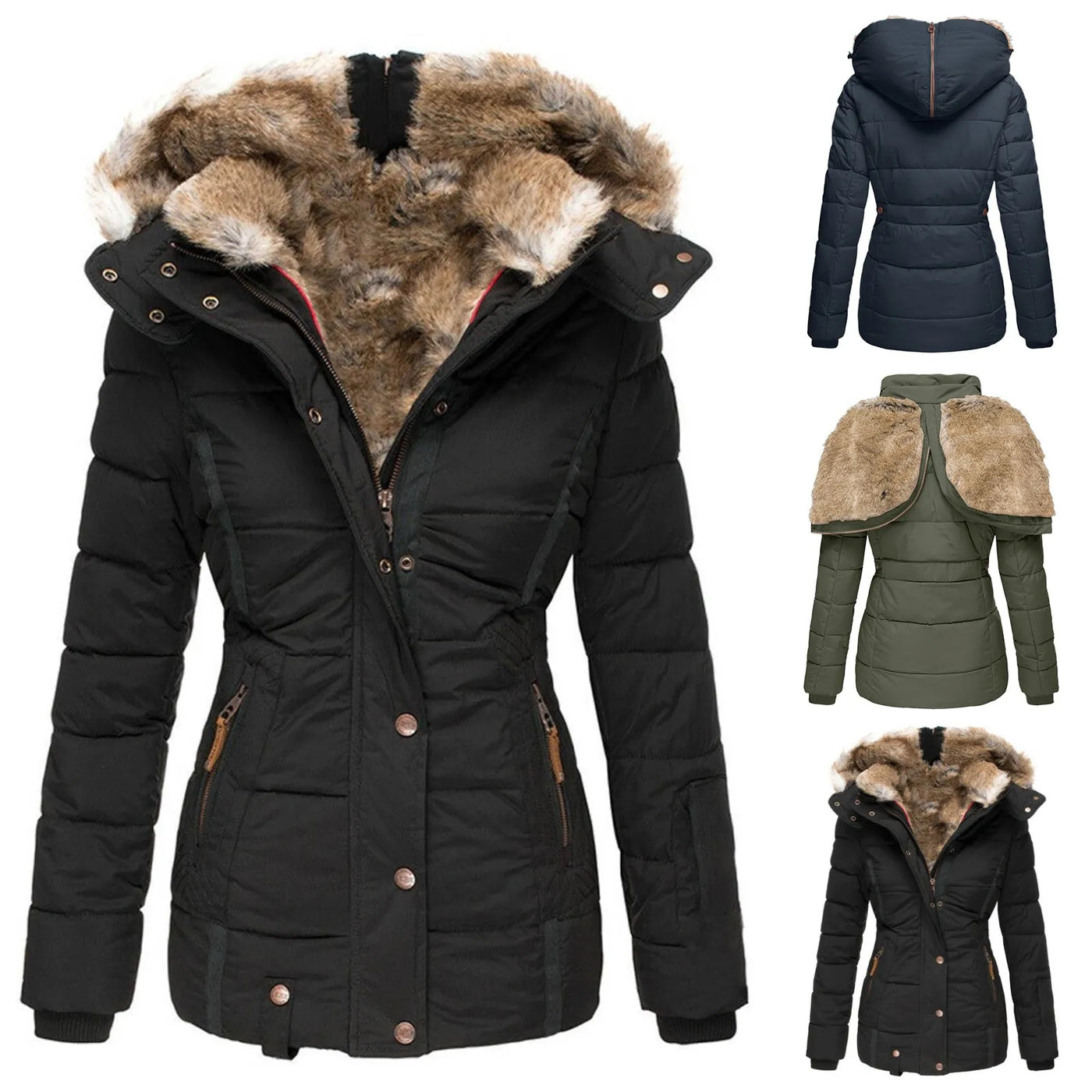 Women’s Down Puffer Jacket with Faux Fur Hood – Warm, Waterproof & Insulated Winter Coat