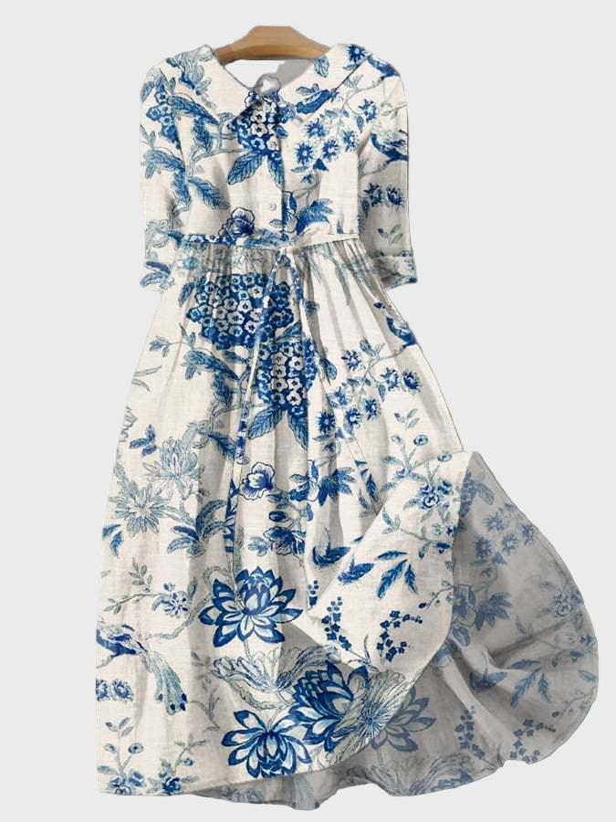 Elizabeth | Floral Porcelain Velvet Heritage Dress