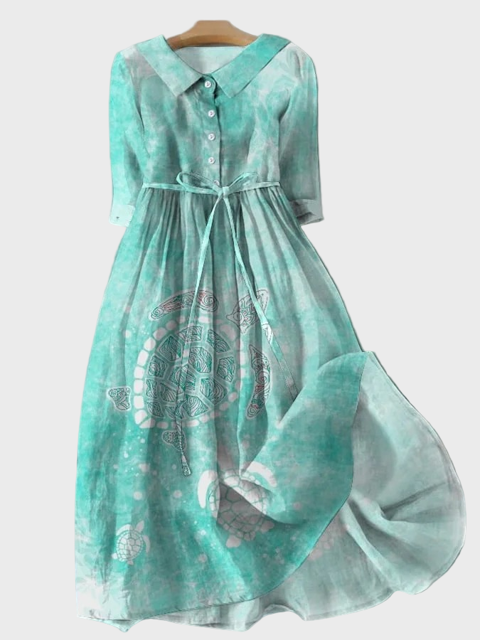 Amelia | Turquoise Dress Enchanting Turtle Pattern