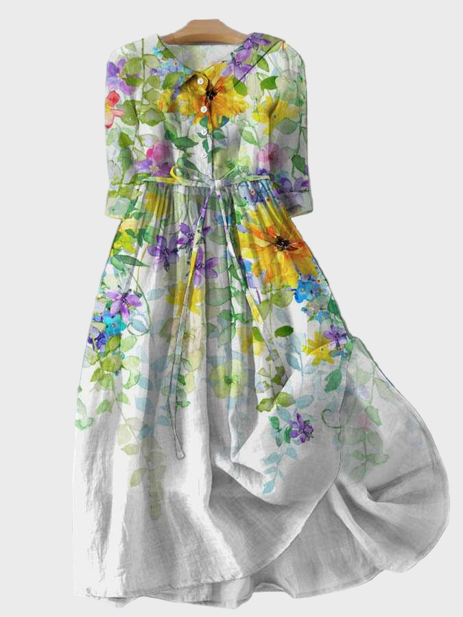 Georgia | Floral Watercolour Dress With Embroidery