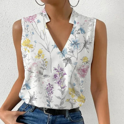 Women's Sleeveless V-Neck Printed Summer Blouse