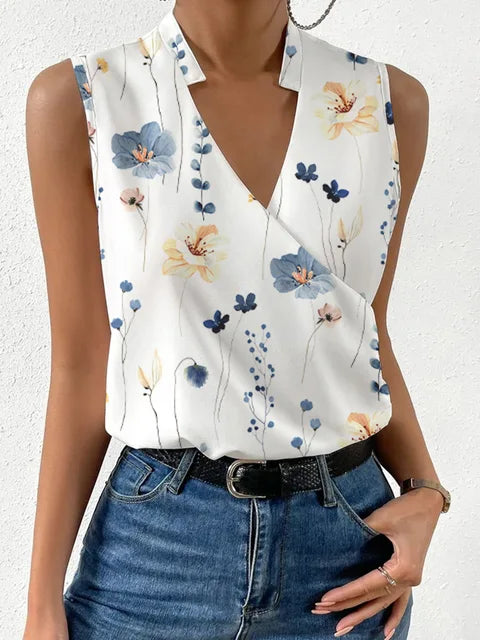 Women's Sleeveless V-Neck Printed Summer Blouse