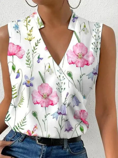Women's Sleeveless V-Neck Printed Summer Blouse