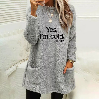 Women’s Oversized Sweatshirt – Double-Sided Fleece – Letter Print – Side Pockets – Long Sleeve