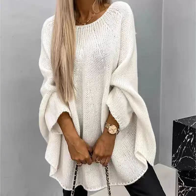 Women’s Knit Cape Sweater – Oversized Fit – Chunky Wool Blend – Batwing Sleeves