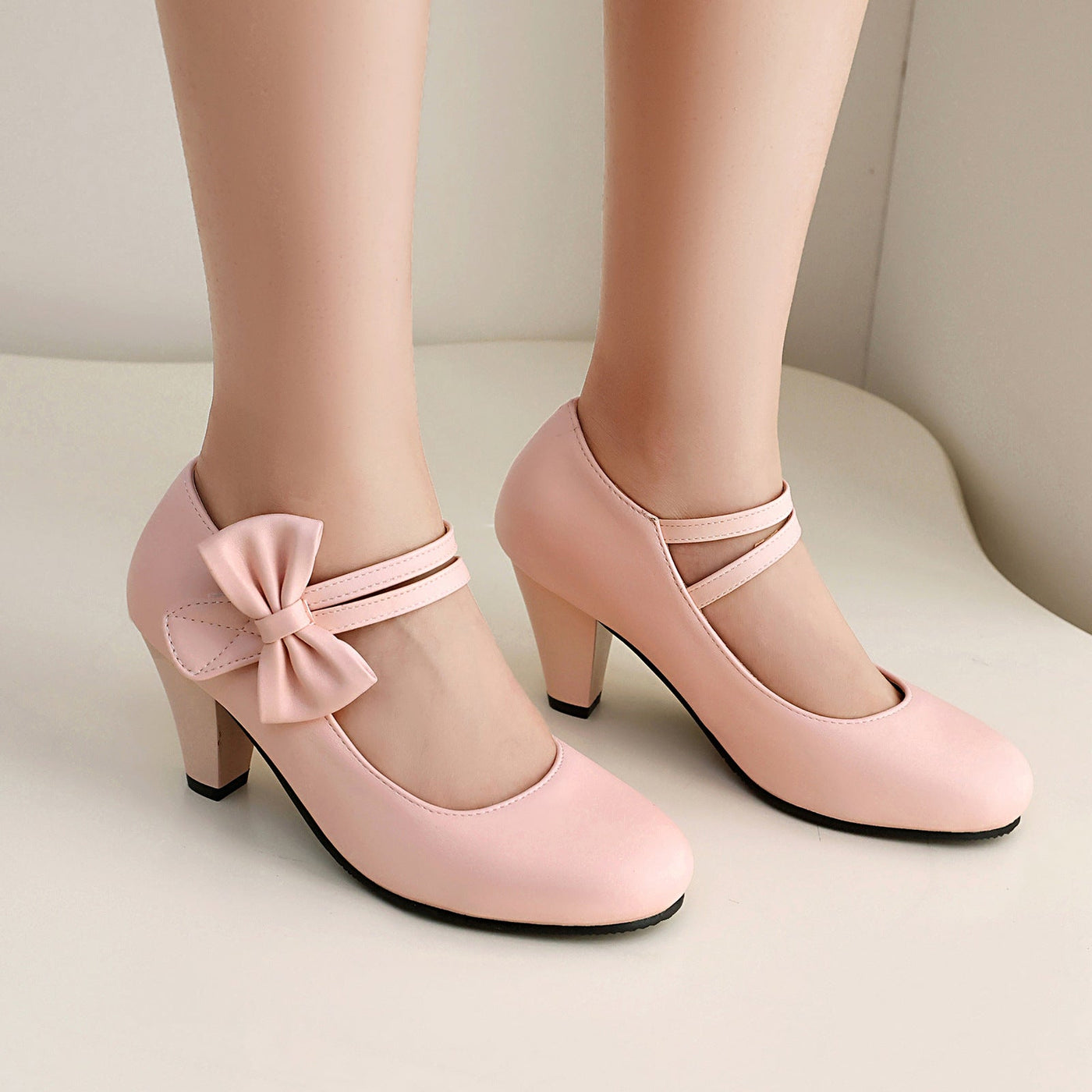 Women’s High Heel Shoes – Dual Strap – Bow Detail – Pointed Toe – Elegant Fit