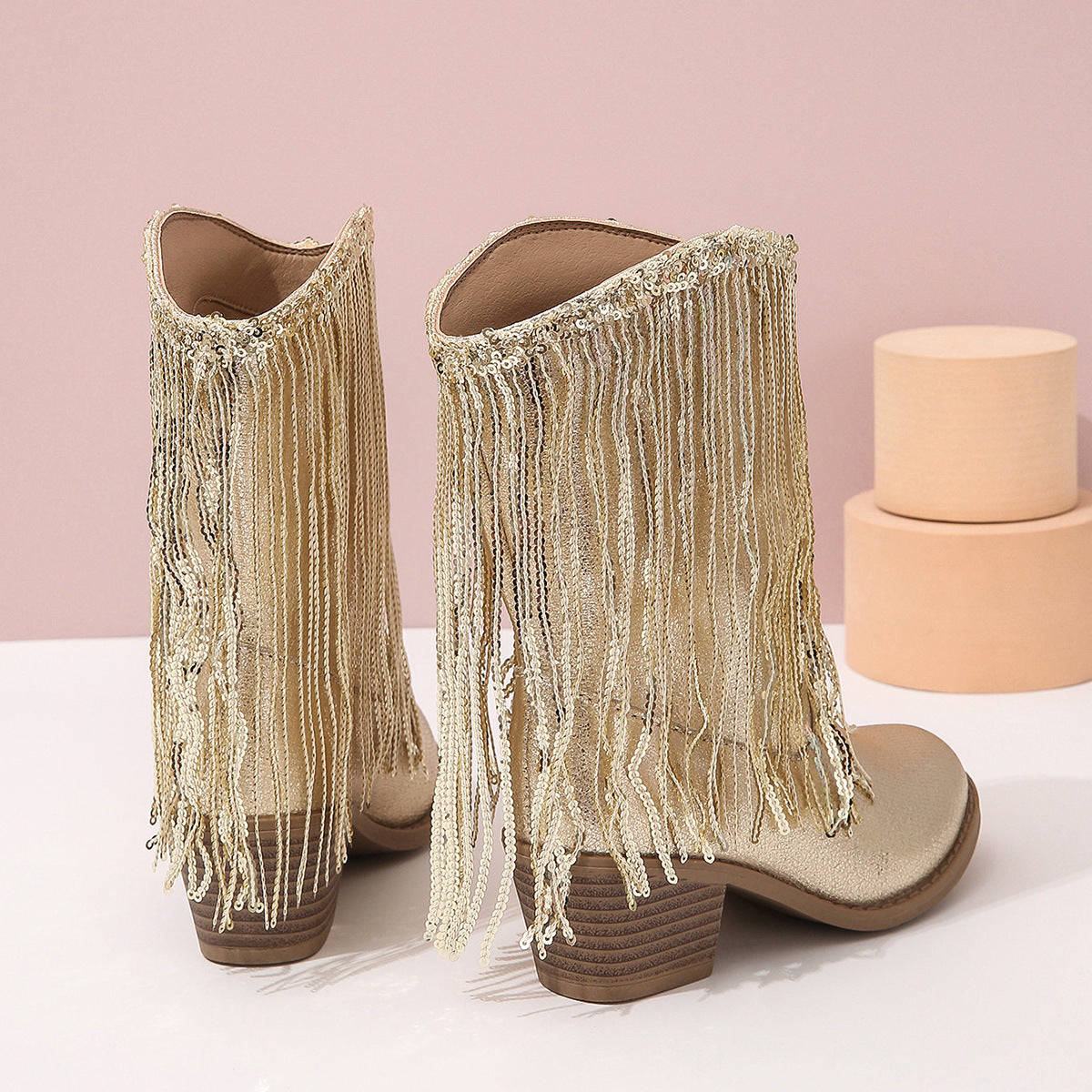 Lily | Mid-Calf Boots – Sequin Finish