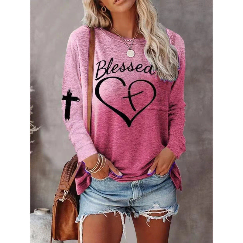 Women’s Long Sleeve Shirt – Relaxed Fit – Cotton Blend – Graphic Front – Casual Style