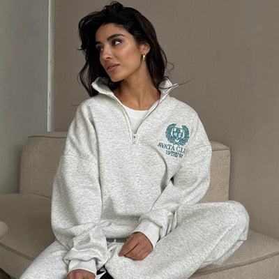 Women’s Half-Zip Sweatshirt – Oversized Fit – Embroidered Front – Soft Cotton Blend