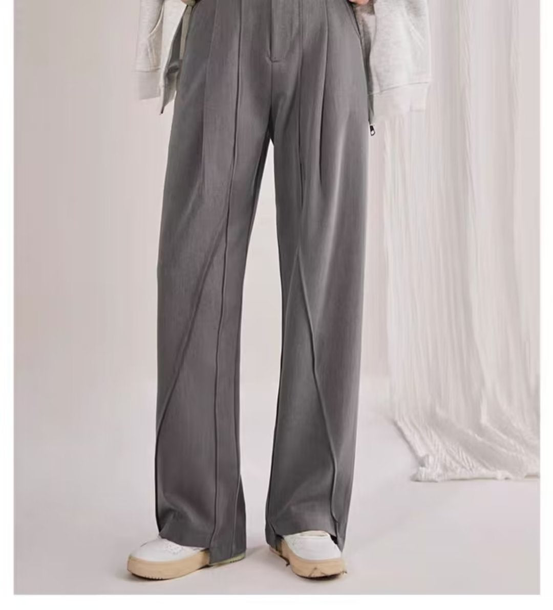 Women's Tailored Trousers – High Waist – Straight Leg – Soft Drape – Full Length