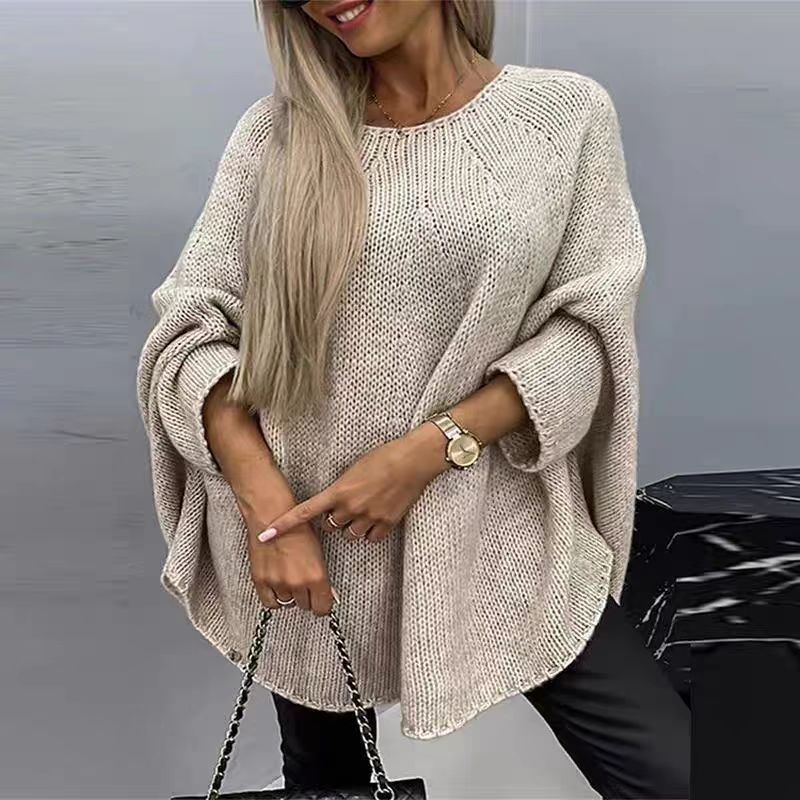 Women’s Knit Cape Sweater – Oversized Fit – Chunky Wool Blend – Batwing Sleeves