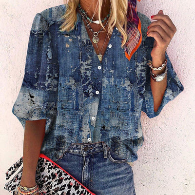 Women's Printed Boho Long Sleeve Tunic Blouse