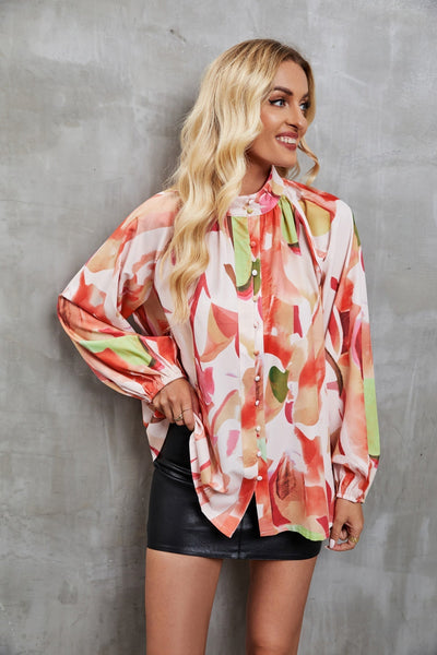 Women’s Long Sleeve Blouse – Relaxed Fit – Artistic Print – Lightweight Casual Top