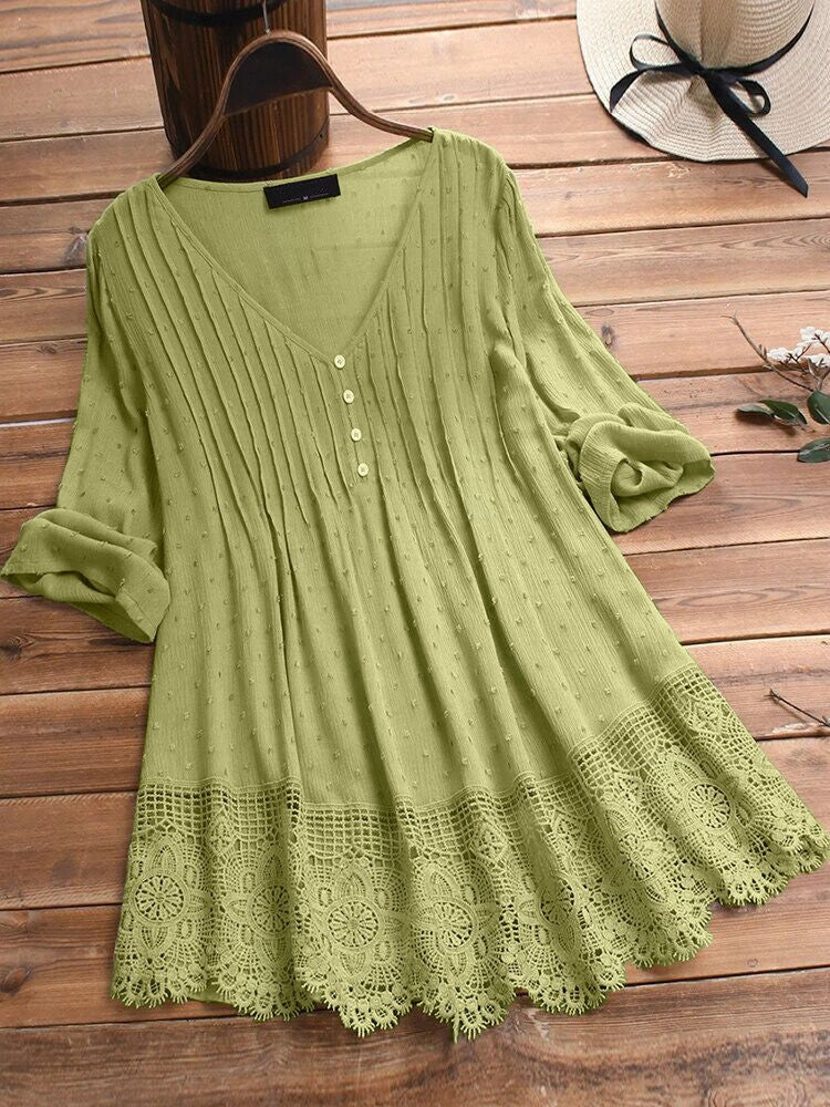 Women’s Boho Tunic Top – V-Neck – Bell Sleeves – Crochet Hem