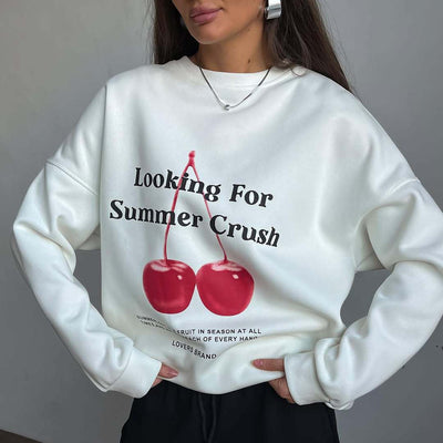 Women’s Pullover Sweatshirt – Oversized Fit – Graphic Print – Cotton Blend – Crew Neck