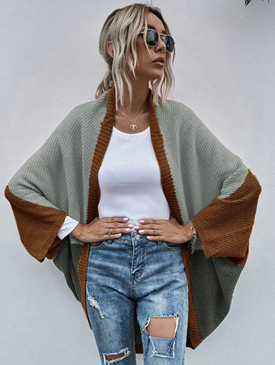Women’s Cardigan Sweater – Oversized Fit – Wool Knit – Open Front – Batwing Sleeves