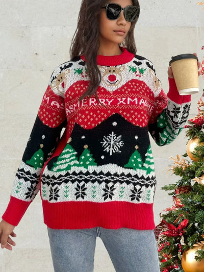 Women’s Sweater – Wool Blend – Loose Fit – Round Neck – Festive Knit Pattern