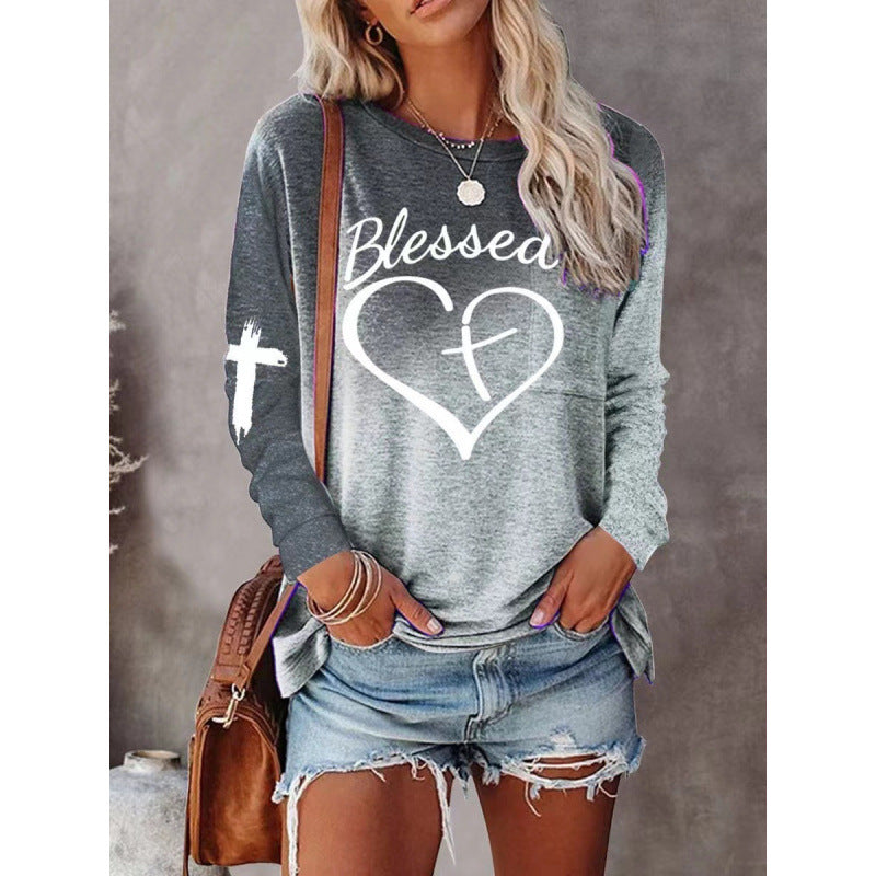 Women’s Long Sleeve Shirt – Relaxed Fit – Cotton Blend – Graphic Front – Casual Style