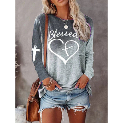 Women’s Long Sleeve Shirt – Relaxed Fit – Cotton Blend – Graphic Front – Casual Style