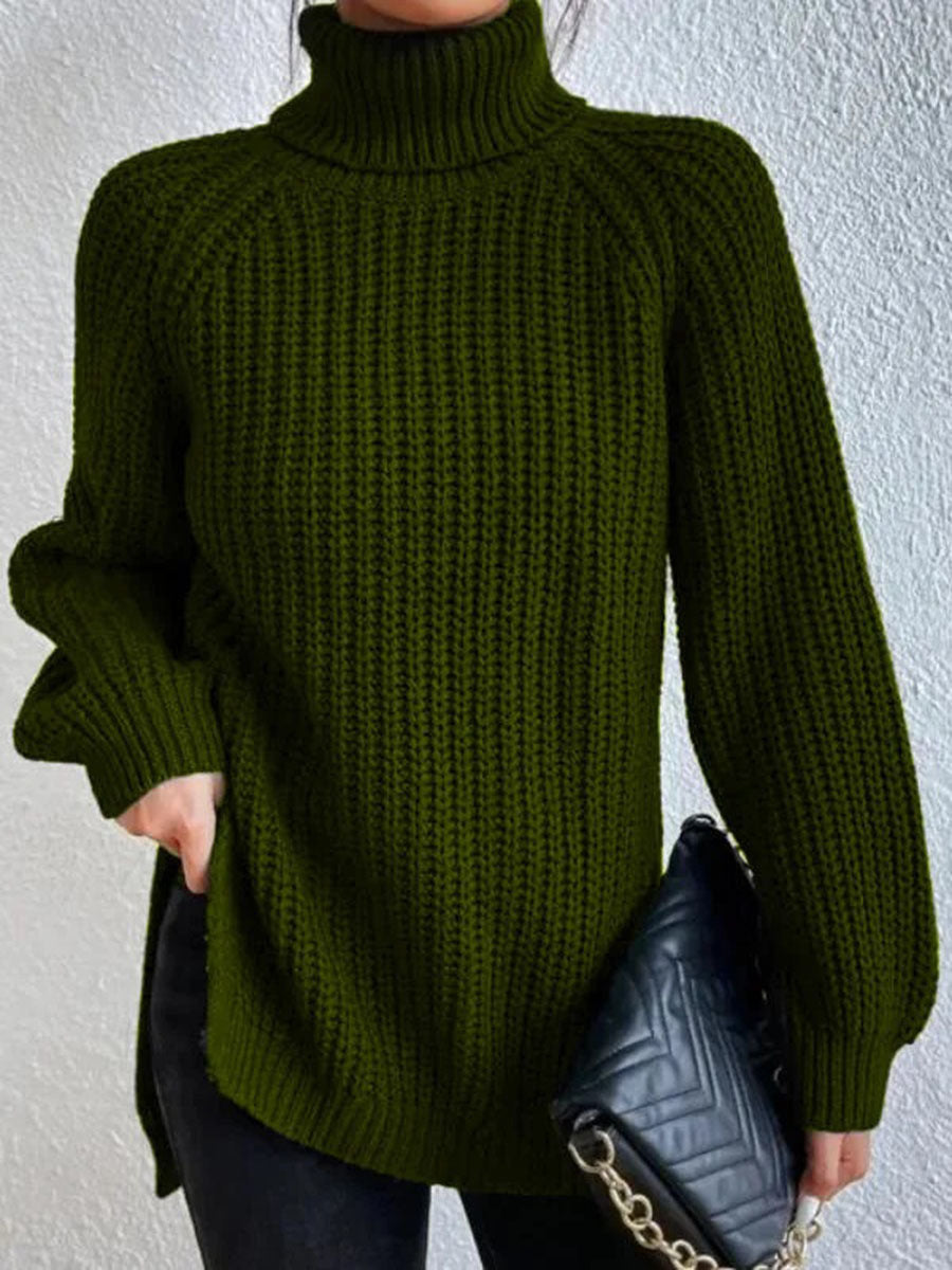 Grace | Full Size Turtle Ribbed Knit Slit Sweater
