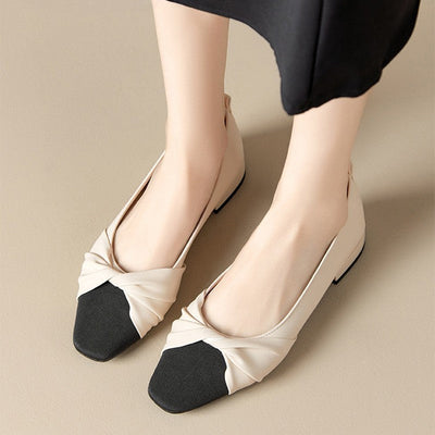 Women’s Low Heel Shoes – Soft Leather – Pointed Toe – Twisted Strap – Elegant Style