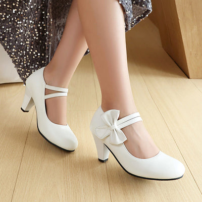 Women’s High Heel Shoes – Dual Strap – Bow Detail – Pointed Toe – Elegant Fit