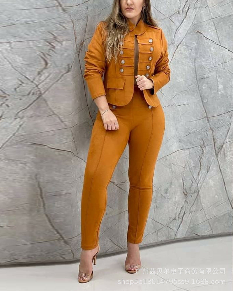 Women’s Blazer and Pants Suit Set – Slim Fit – Double-Breasted – Tailored Seams