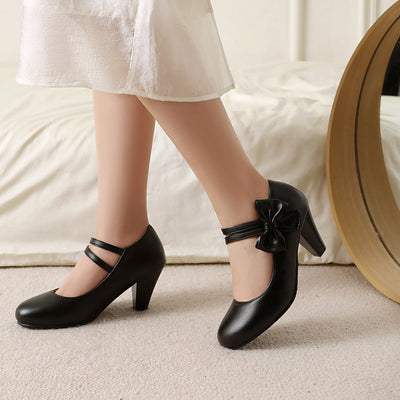 Women’s High Heel Shoes – Dual Strap – Bow Detail – Pointed Toe – Elegant Fit