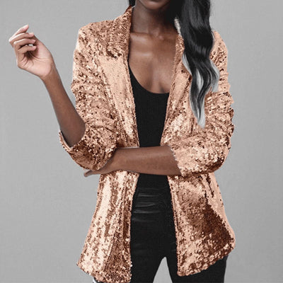 Women’s Blazer – Sequin Embellished – Tailored Fit – Open Front – Full Sleeve
