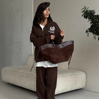 Women’s Half-Zip Sweatshirt – Oversized Fit – Embroidered Front – Soft Cotton Blend