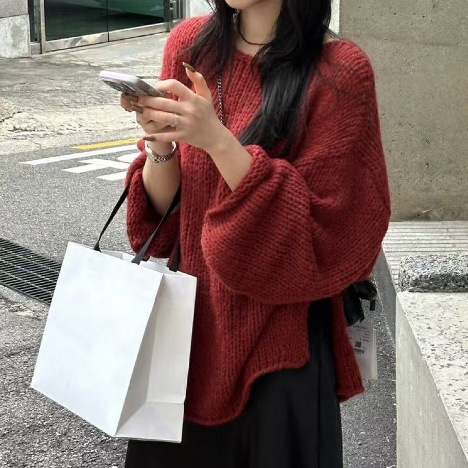 Women’s Oversized Sweater – Chunky Knit – Off-Shoulder – Long Sleeve Casual Fit