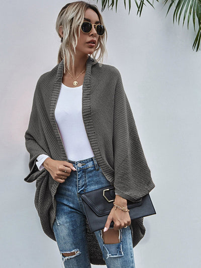 Women’s Cardigan Sweater – Oversized Fit – Wool Knit – Open Front – Batwing Sleeves
