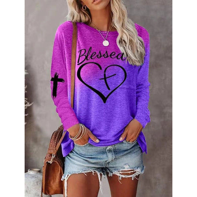 Women’s Long Sleeve Shirt – Relaxed Fit – Cotton Blend – Graphic Front – Casual Style