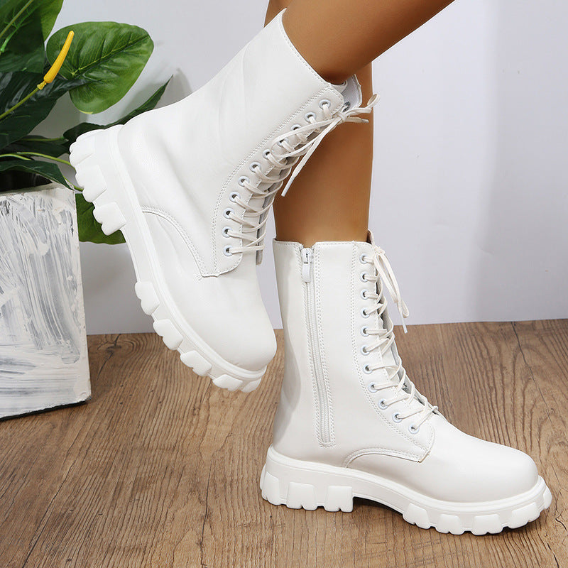 Willow | Mid-Calf Boots – Lace-Up with Side Zip