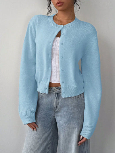 Women’s Cardigan Sweater – Soft Knit – Cropped Fit – Button Front – Ribbed Trim