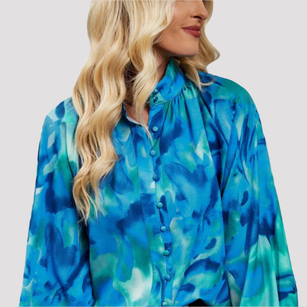 Women’s Long Sleeve Blouse – Relaxed Fit – Artistic Print – Lightweight Casual Top