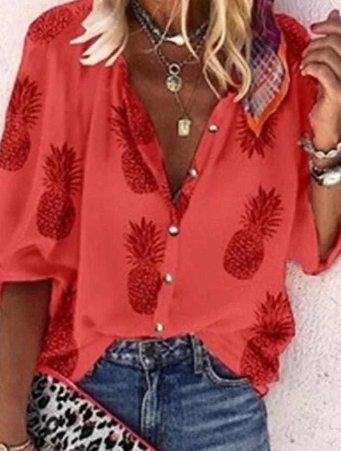 Women's Printed Boho Long Sleeve Tunic Blouse