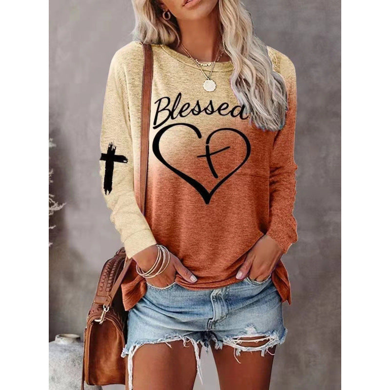 Women’s Long Sleeve Shirt – Relaxed Fit – Cotton Blend – Graphic Front – Casual Style