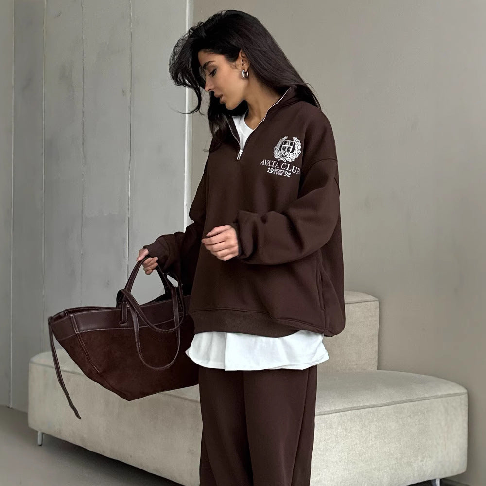 Women’s Half-Zip Sweatshirt – Oversized Fit – Embroidered Front – Soft Cotton Blend