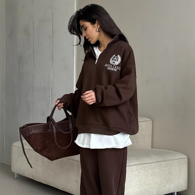 Women’s Half-Zip Sweatshirt – Oversized Fit – Embroidered Front – Soft Cotton Blend