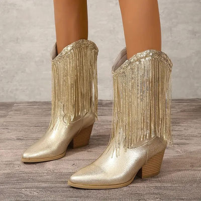 Lily | Mid-Calf Boots – Sequin Finish