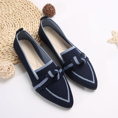 Women’s Flat Shoes – Pointed Toe – Soft Knit – Slip-On with Knot Detail – Versatile Fit