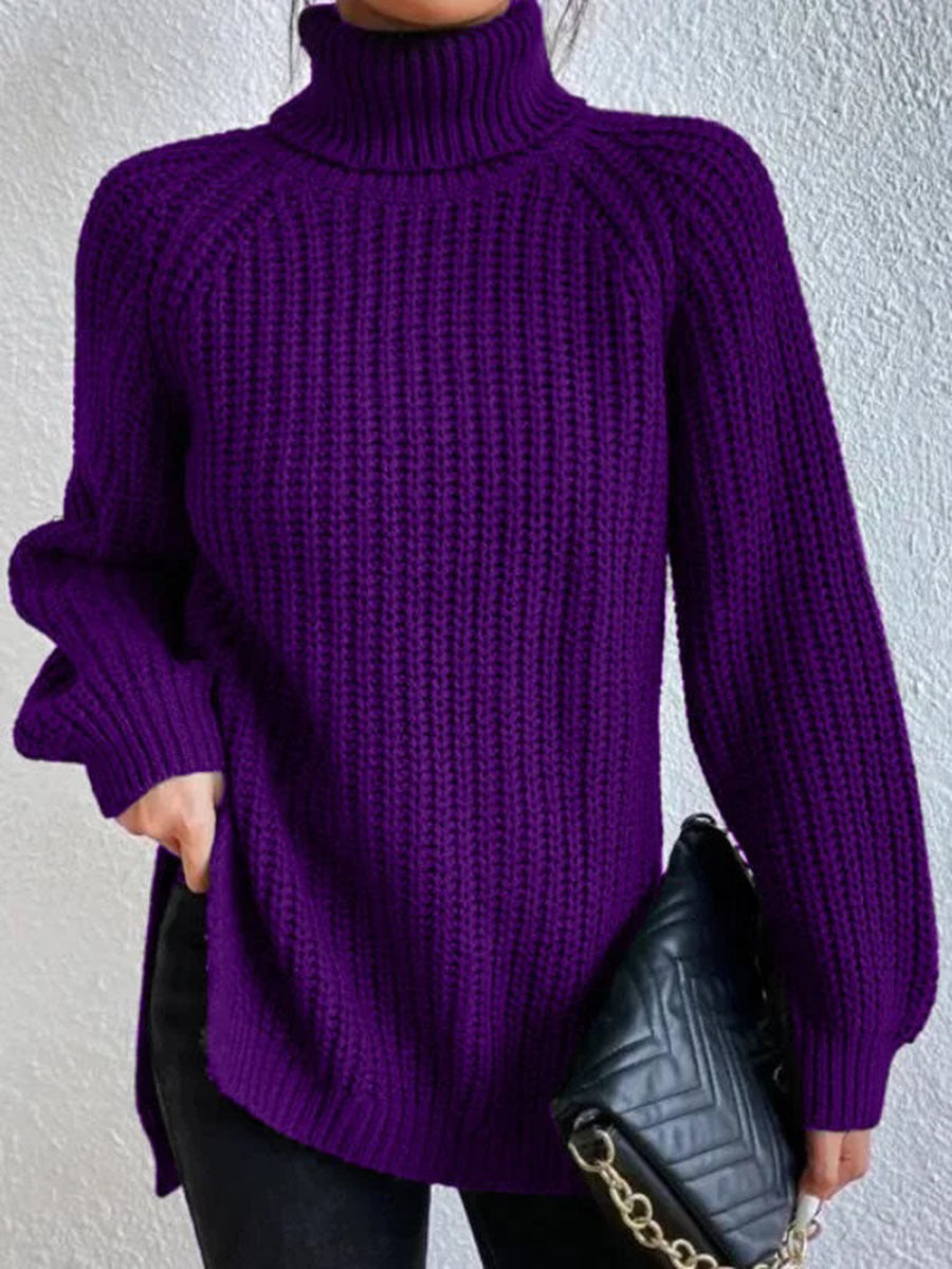 Grace | Full Size Turtle Ribbed Knit Slit Sweater